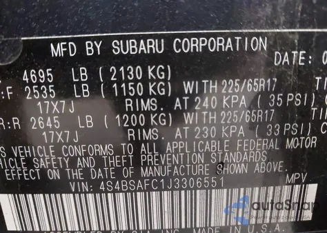 2018 Subaru Outback 2.5I Premium z USA, uszkodzony, nr VIN 4S4BSAFC1J3306551